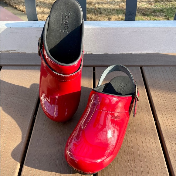 Sanita Estelle Open Clogs Red Patent Leather New In Box Size 39 - Picture 7 of 10
